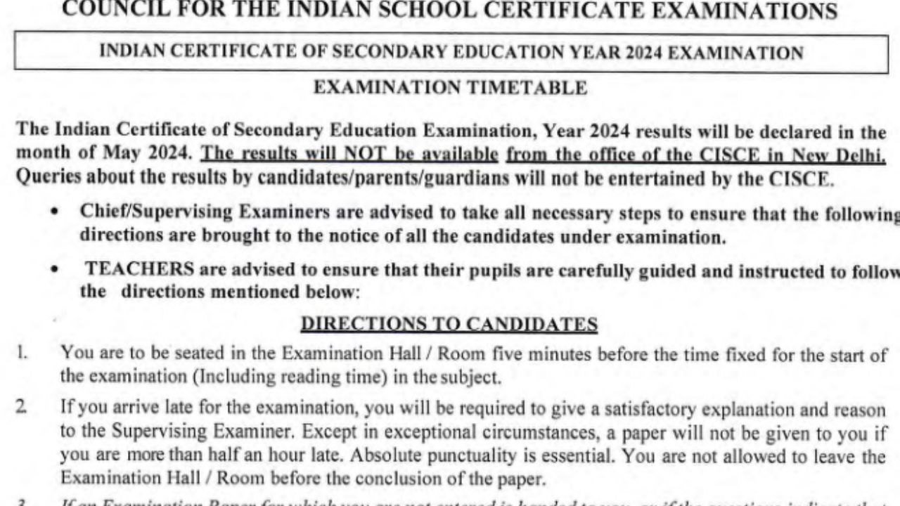 ICSE Date Sheet 2024 Check Class X ICSE Board Exam Schedule by cisce